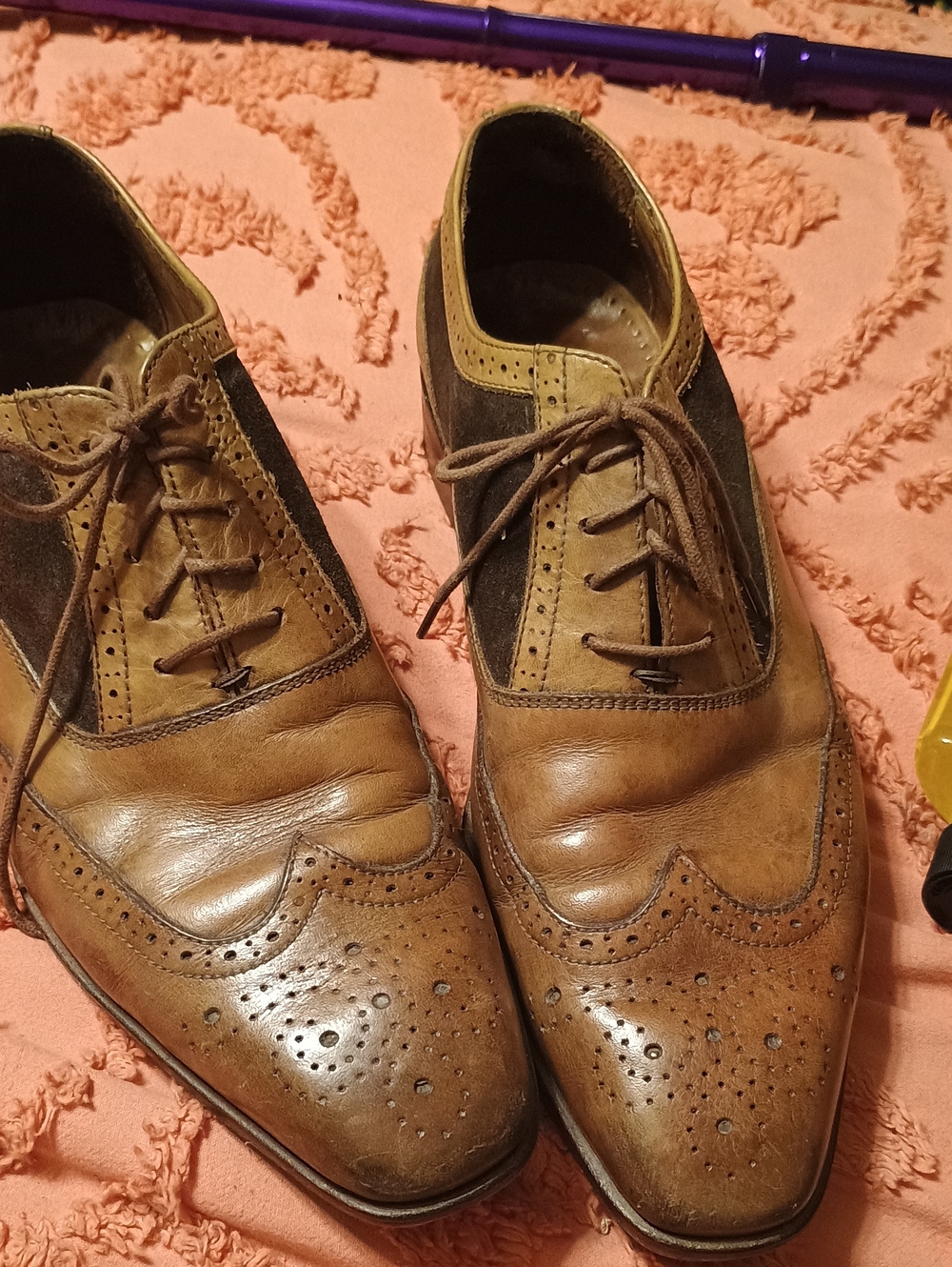 Massimo Matteo Two-Tone Tan and Dark Brown Wingtip Derbys (296) 7.5M